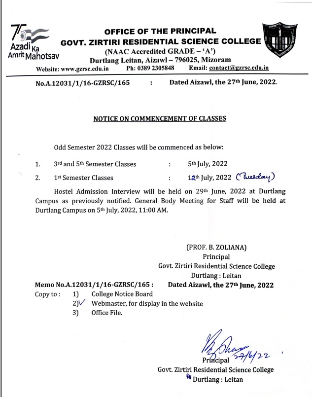 notice for commencement of class 2022